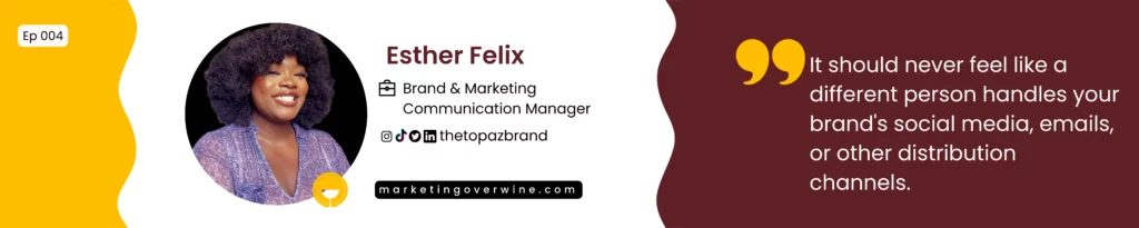 Podcast banner image of Esther Felix, brand and marketing communications manager