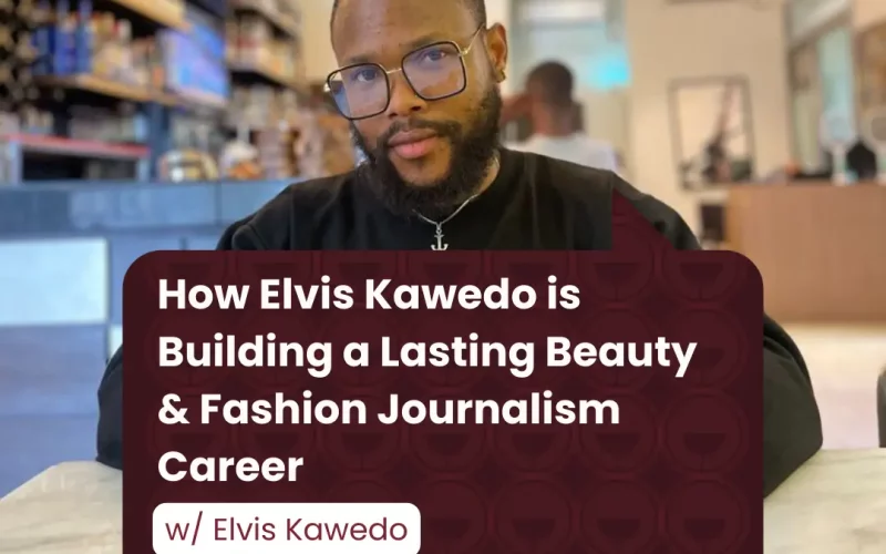 Fashion journalist, Elvis Kawedo sharing his fashion journalism career story on the Marketing Over Wine Podcast